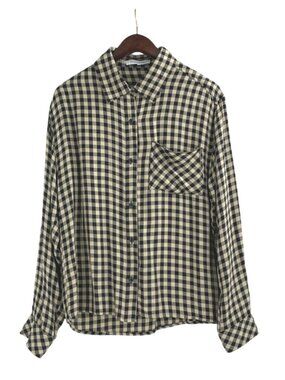 WeWoreWhat Womens XXS/XS Button-Up Shirt Gingham Check Black Beige Classic Chic
